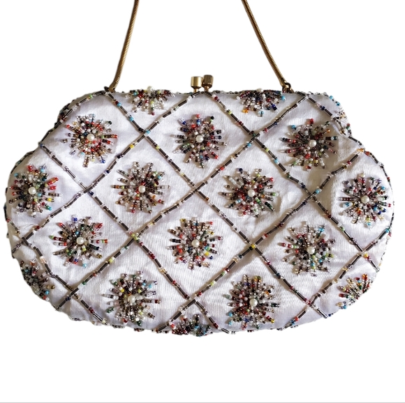 Satin Beaded Clutch /Evening Bag/Formal Events/Prom /Vintage - Picture 9 of 13